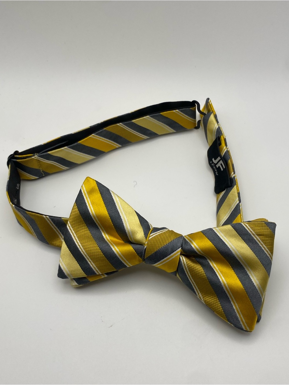J. Ferrar Bow Tie Yellow Gray Gold Stripes Pre-Tied Adjustable